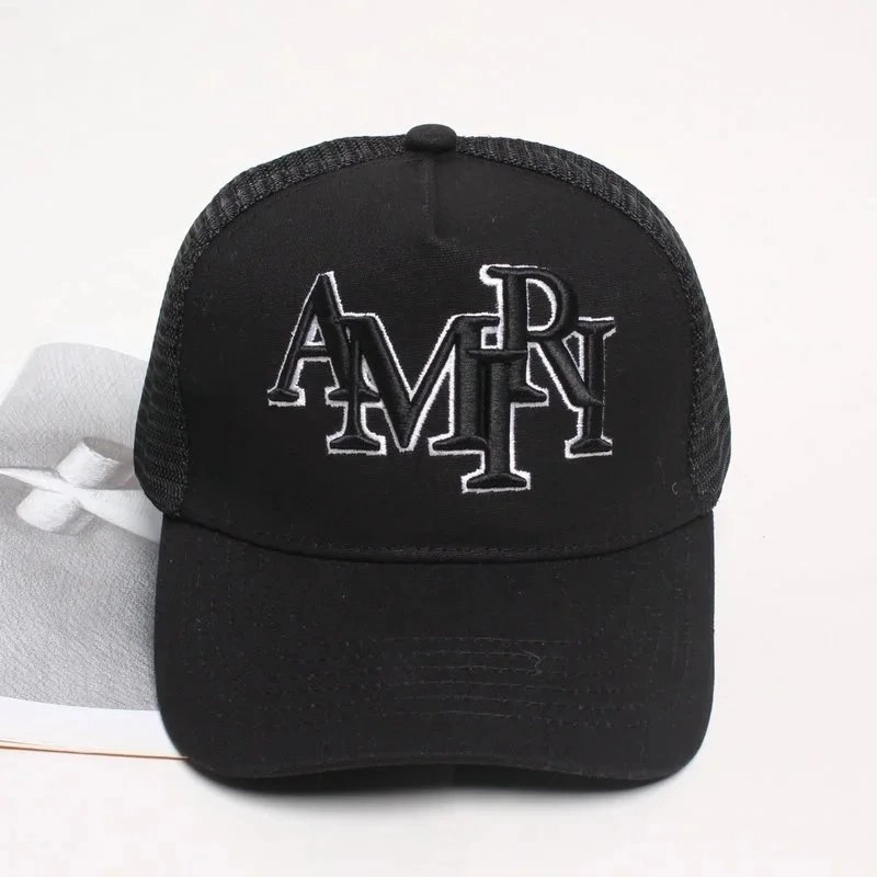AMIRI Black Mesh Back Trucker Cap with Embroidered Logo