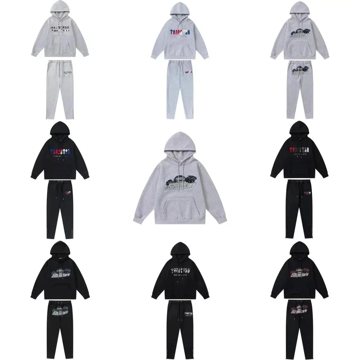 TRAPSTAR Graphic Hoodie and Jogger Set - Gray with Car Print