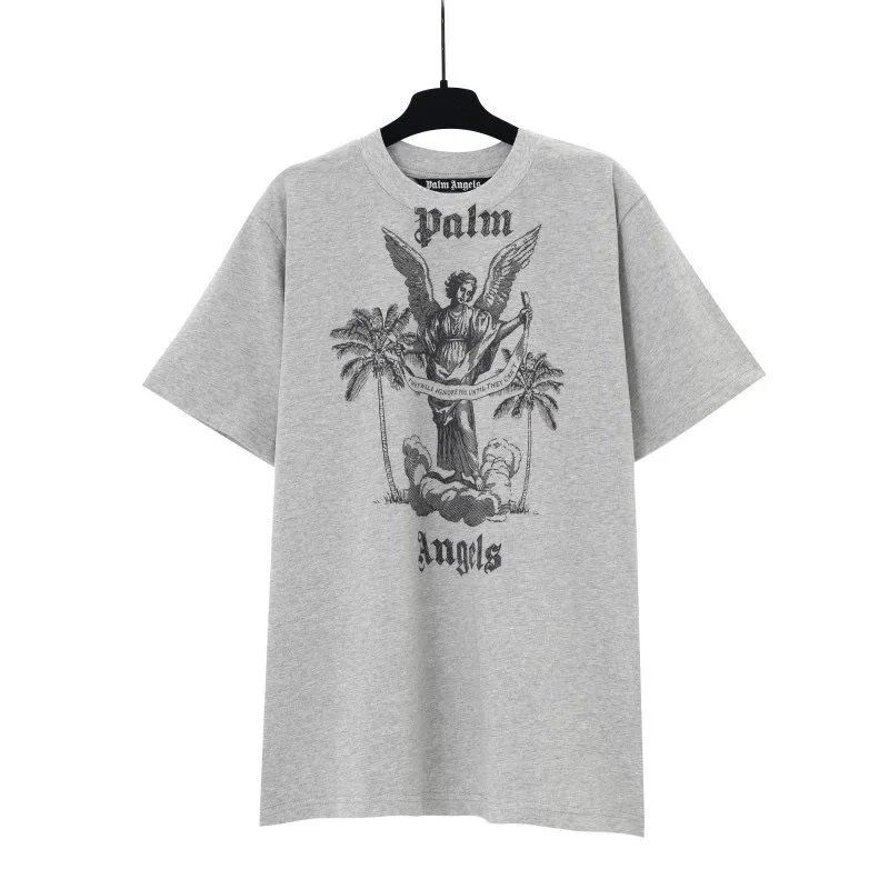 Palm Angels Angel Palm Tree Graphic Oversized T-Shirt Gray