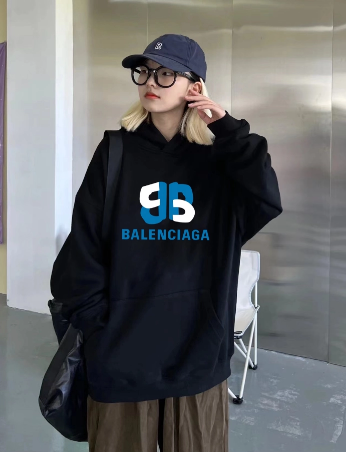 Balenciaga Oversized Hoodie Black with Blue-White Logo