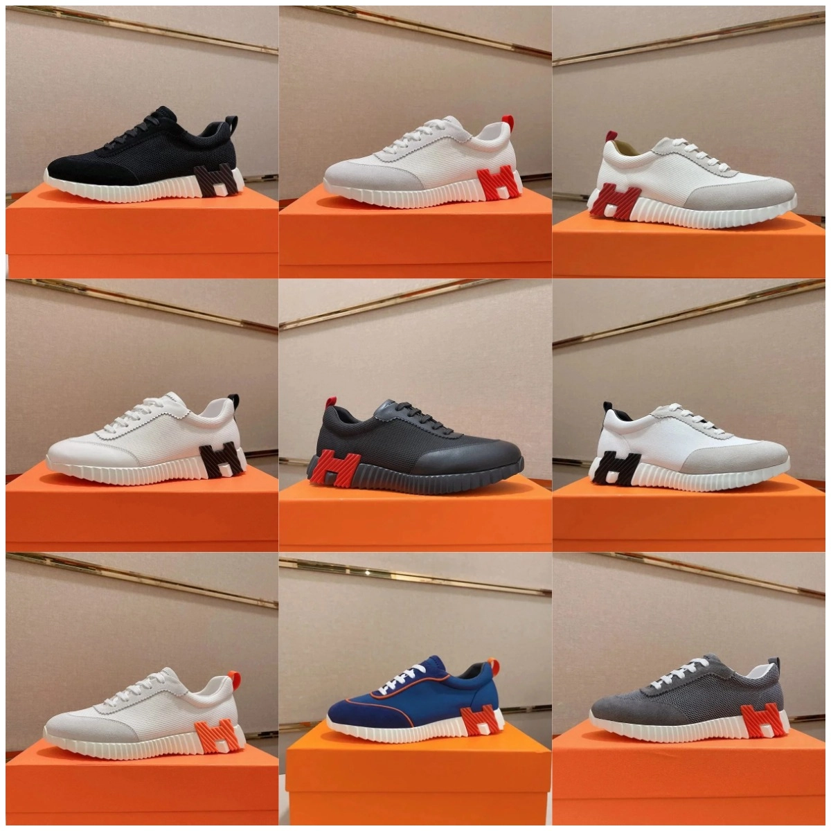 Herm&egrave;s H-Racer Sneaker White Black Rubber Sole