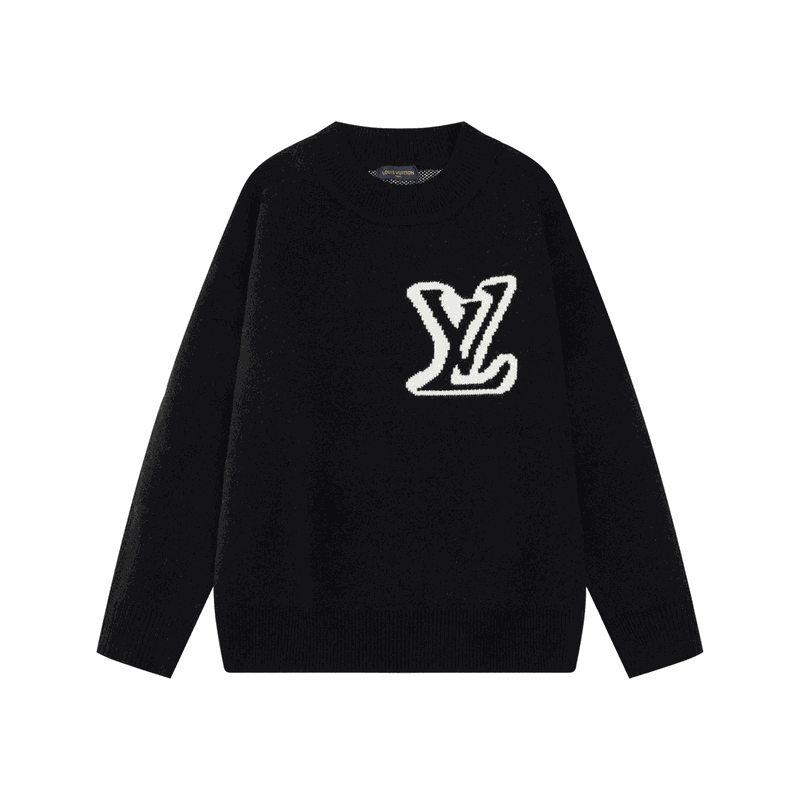 Louis Vuitton Black Knit Sweater with White LV Monogram Logo