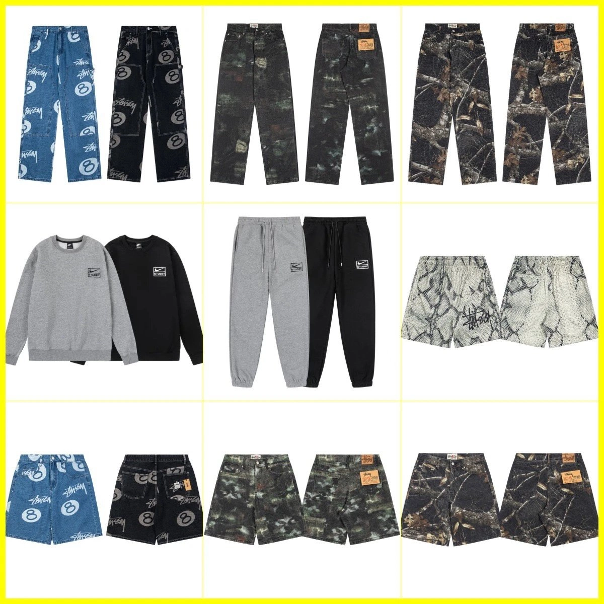 Stussy 8-Ball Print Denim Pants - Blue and Black