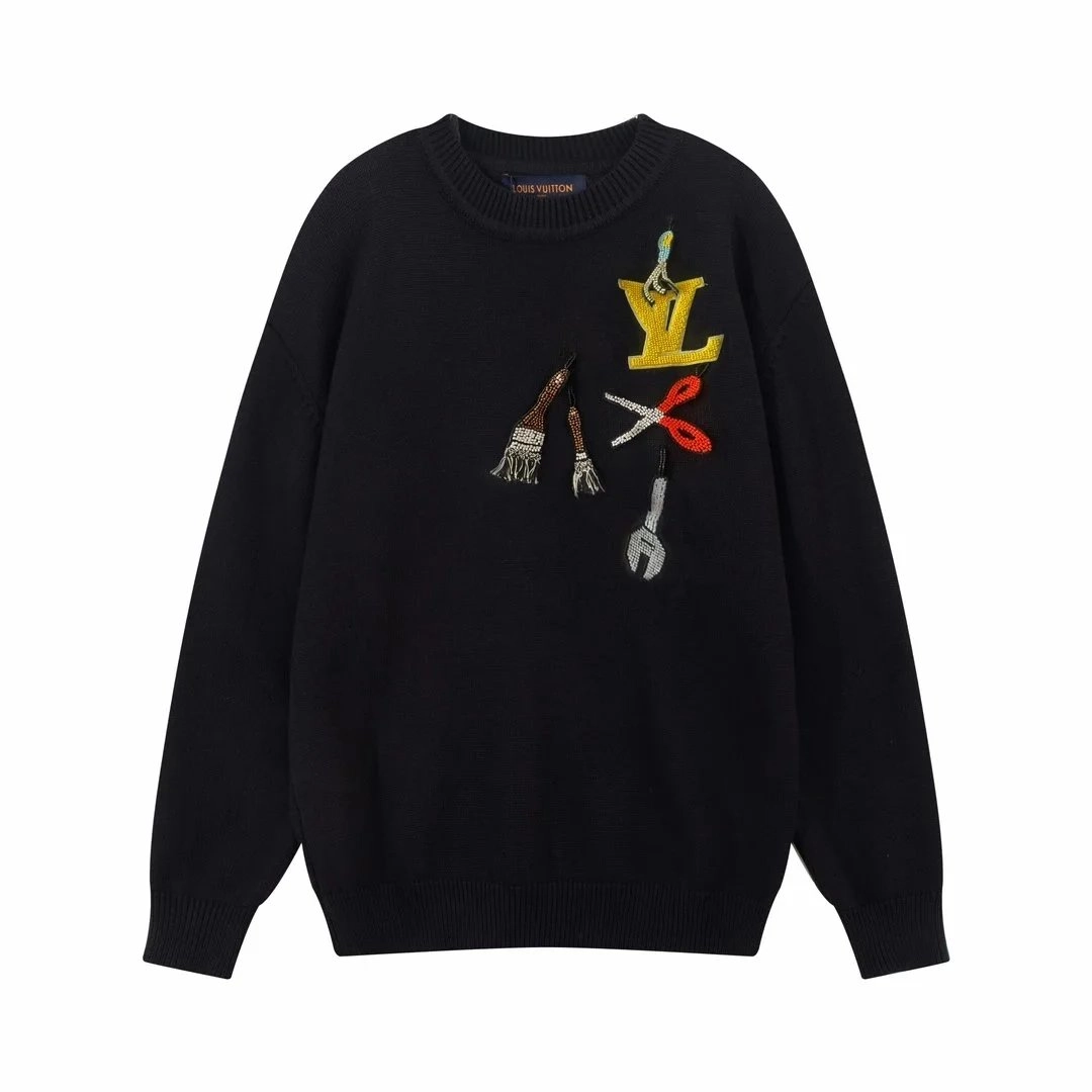 Louis Vuitton Black Knit Sweater with Embellished LV Tools Motif