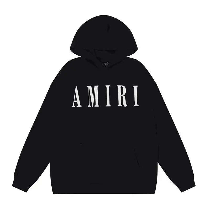 AMIRI Black Hoodie with Bold White Logo Print