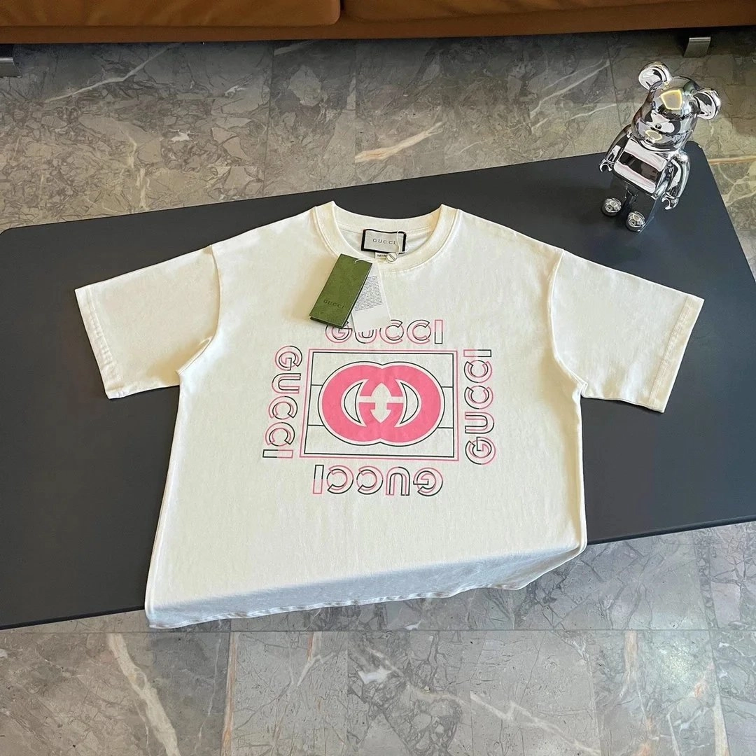 Gucci Pink Interlocking GG Logo Oversized T-Shirt Cream