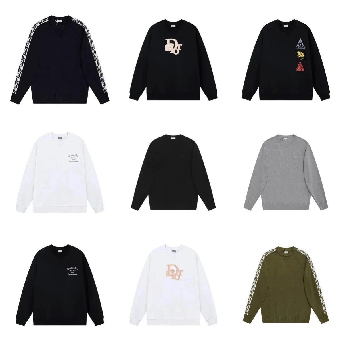 Dior Oblique Logo Crewneck Sweater Black White Olive
