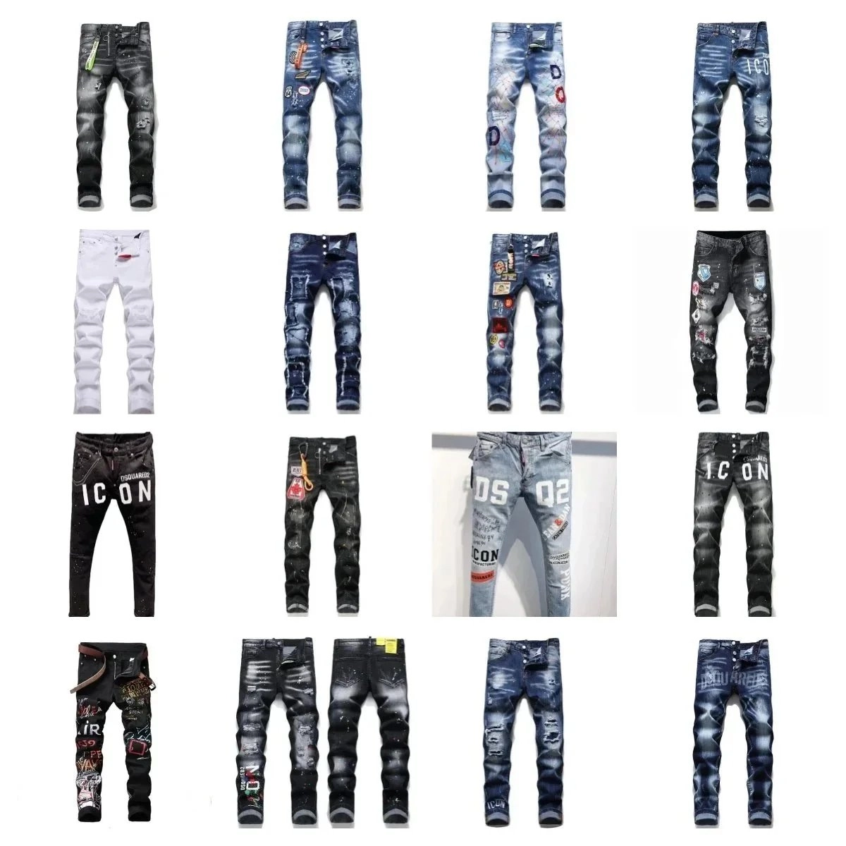 Dsquared2 Icon Distressed Slim Fit Jeans - Black with Spray Paint Effect