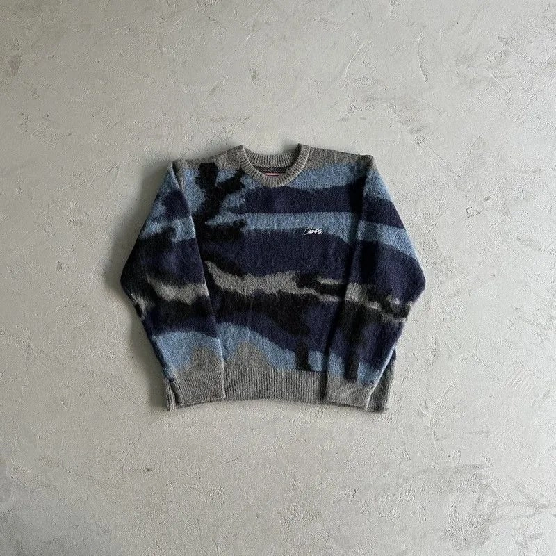 Carhartt WIP Camo Stripe Knit Sweater - Navy Blue Gray