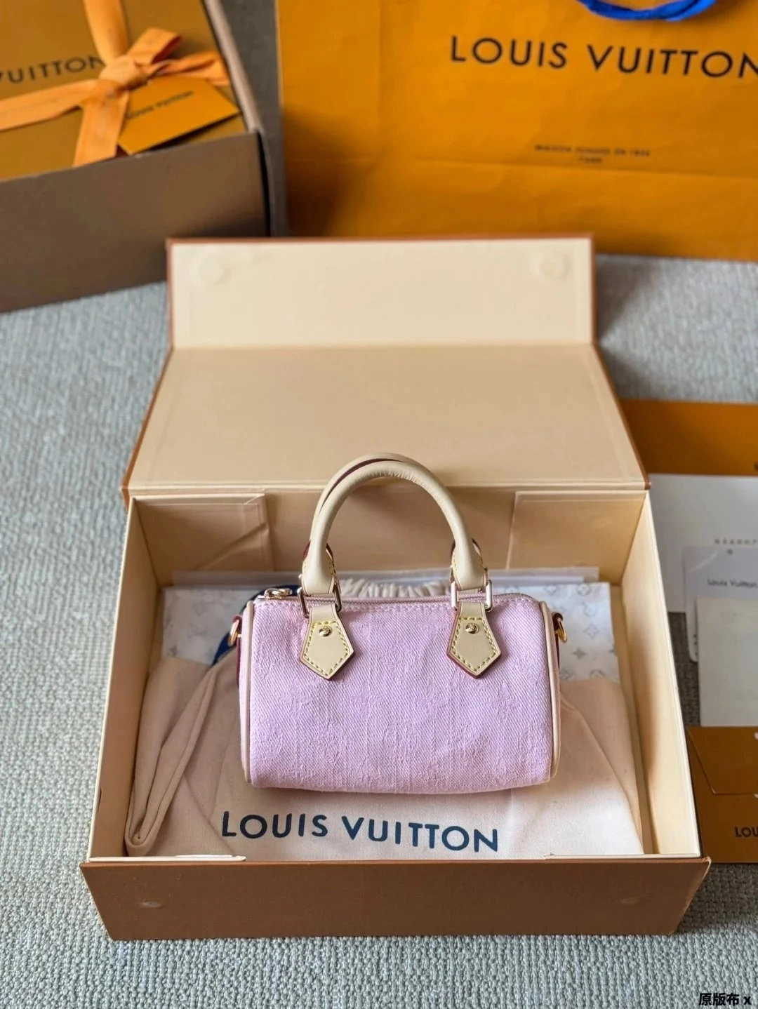 Louis Vuitton Mini Speedy Bag in Lilac Denim with Cream Leather Trim