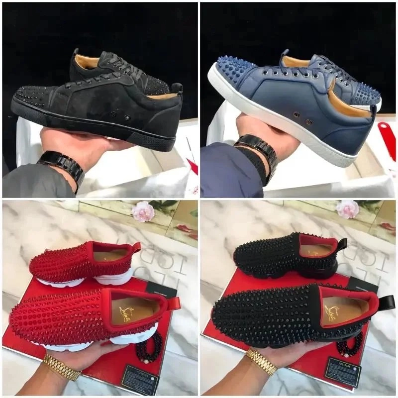 Christian Louboutin Spiky Flat Sneakers - Black Blue Red Studs