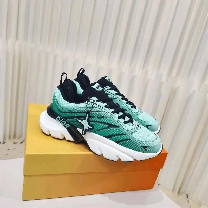 Dior B23 Green Mesh Sneakers with Star Logo and Chunky Sole