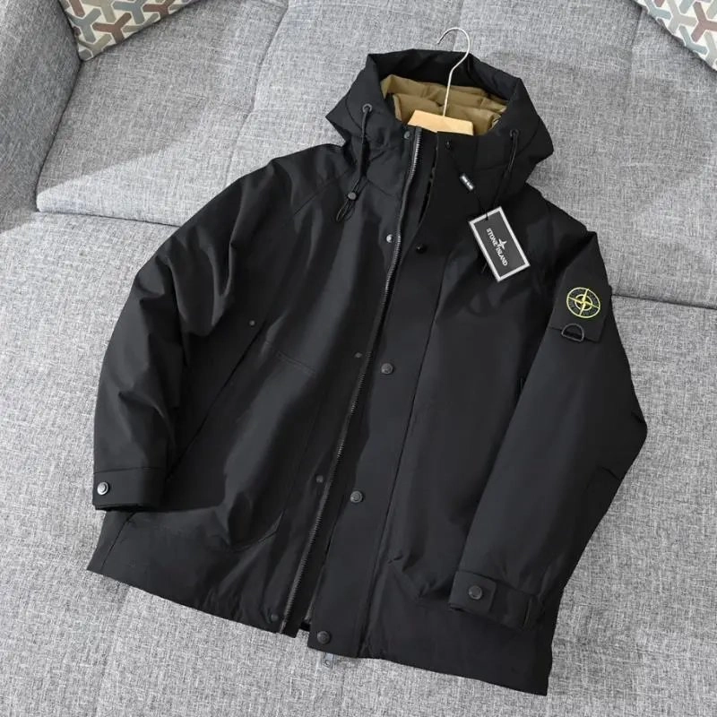 Stone Island Black Hooded Field Jacket with Compass Logo