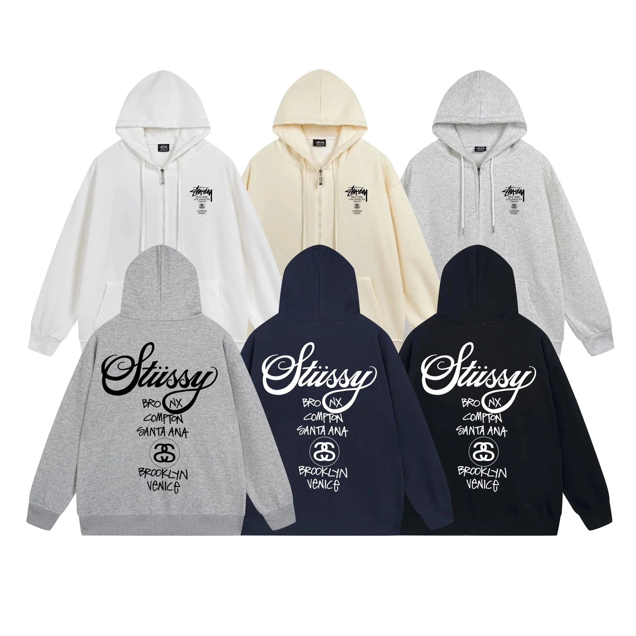 St&uuml;ssy City Series Zip-Up Hoodie - Gray Heather Back Print