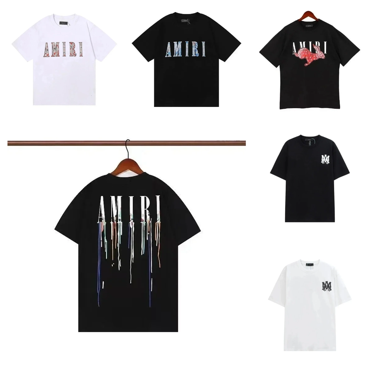 AMIRI Dripping Logo Black T-Shirt with Multi-Color Thread Detail