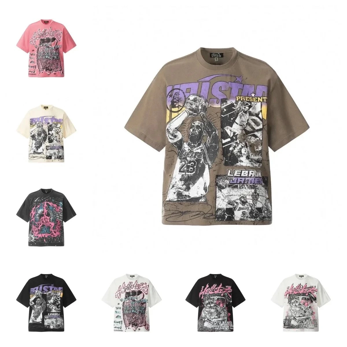 Hellstar LeBron James Collage Graphic Tee - Khaki