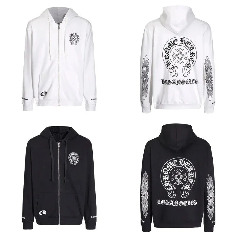 Chrome Hearts Floral Cross Zip-Up Hoodie - White/Black