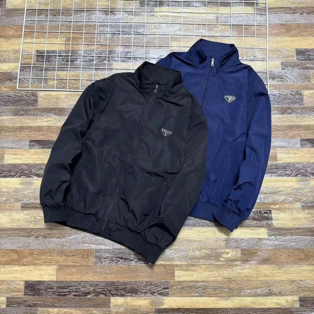 Prada Re-Nylon Bomber Jacket with Triangle Logo - Black/Navy