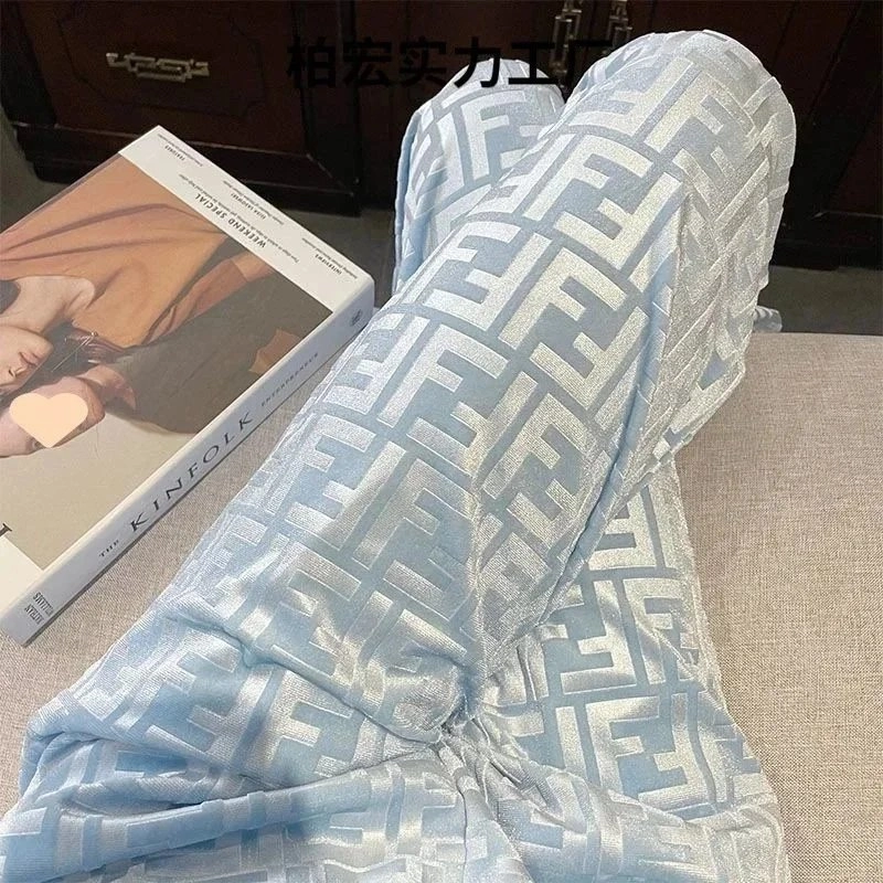 Fendi FF Logo Jacquard Lounge Pants - Light Blue Silver