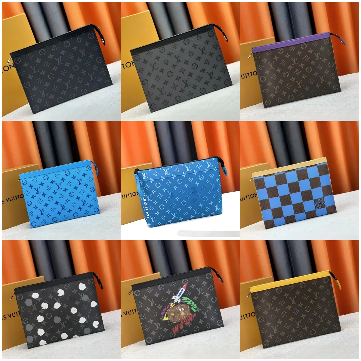 Louis Vuitton Monogram Clutch Pouch - Black Blue Checkerboard