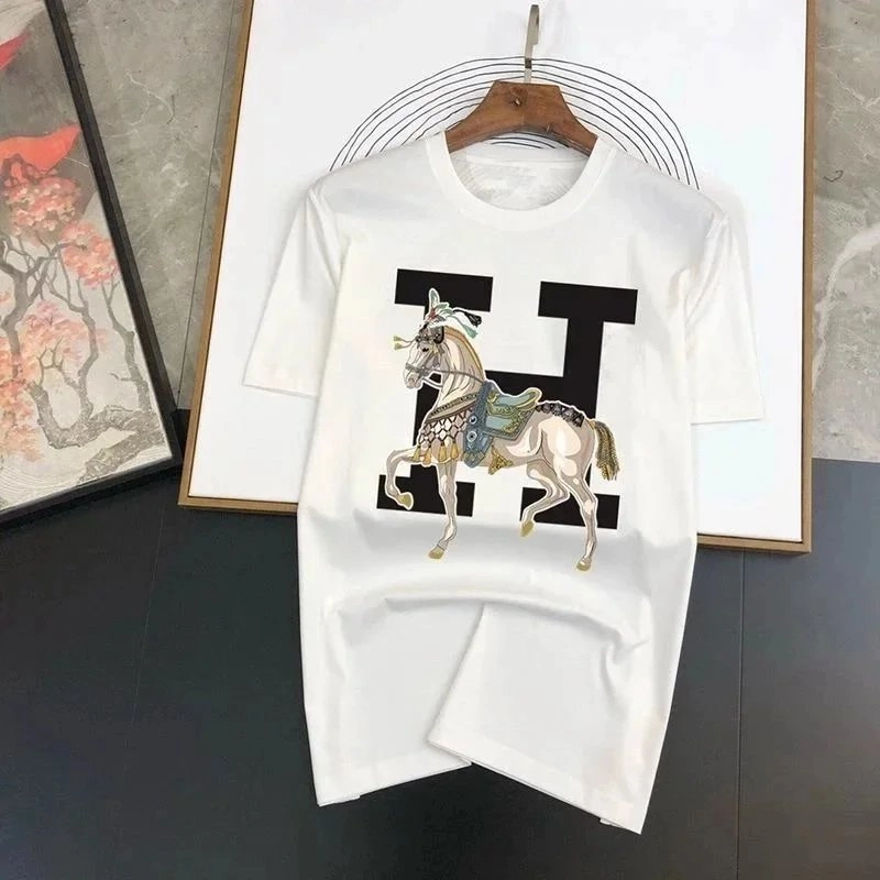 Herm&egrave;s White T-Shirt with Embroidered Horse and Logo H