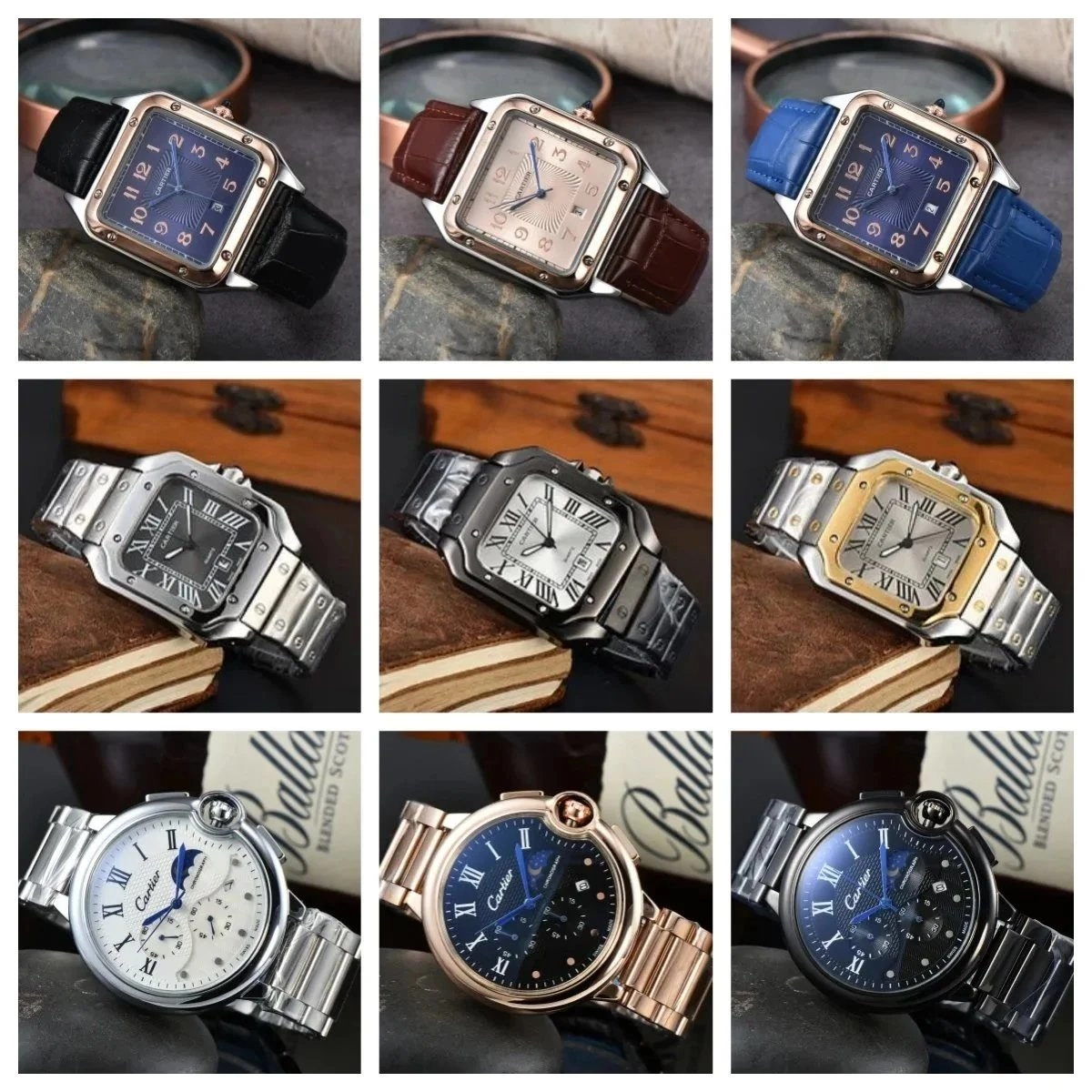 Cartier Santos Dumont Square Watch Blue Dial Black Leather Strap