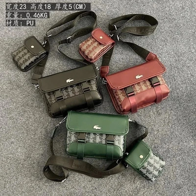 Lacoste Classic Croc Logo PU Crossbody Bag - Green Geometric Pattern
