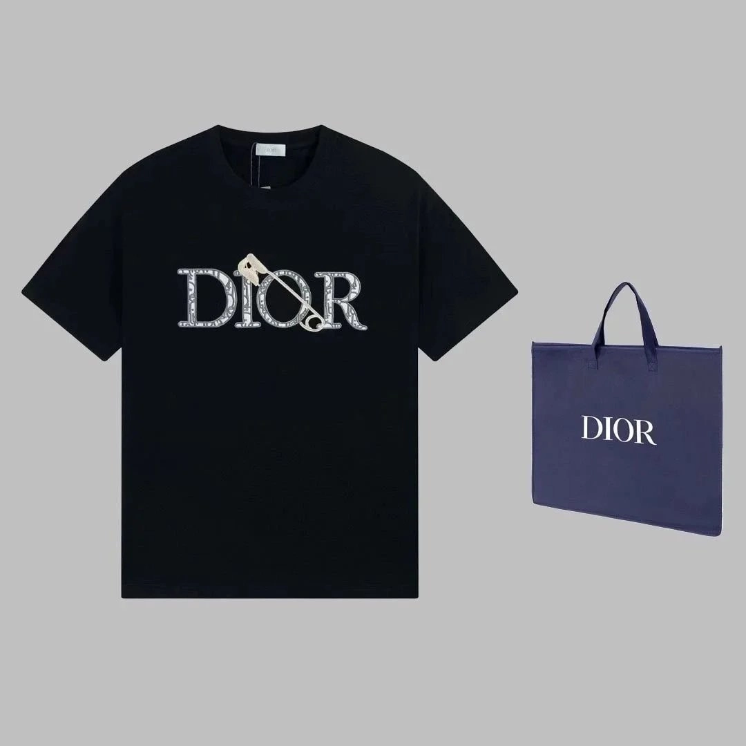Dior Oblique Logo T-Shirt with Safety Pin Embellishment Black