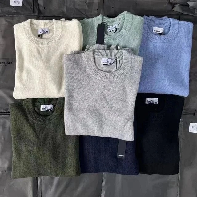 Stone Island Crew Neck Wool Knit Sweater - Light Grey