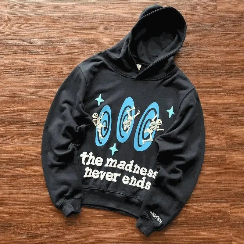 BROKEN Skeleton Vortex Hoodie - Black with Blue Graphic
