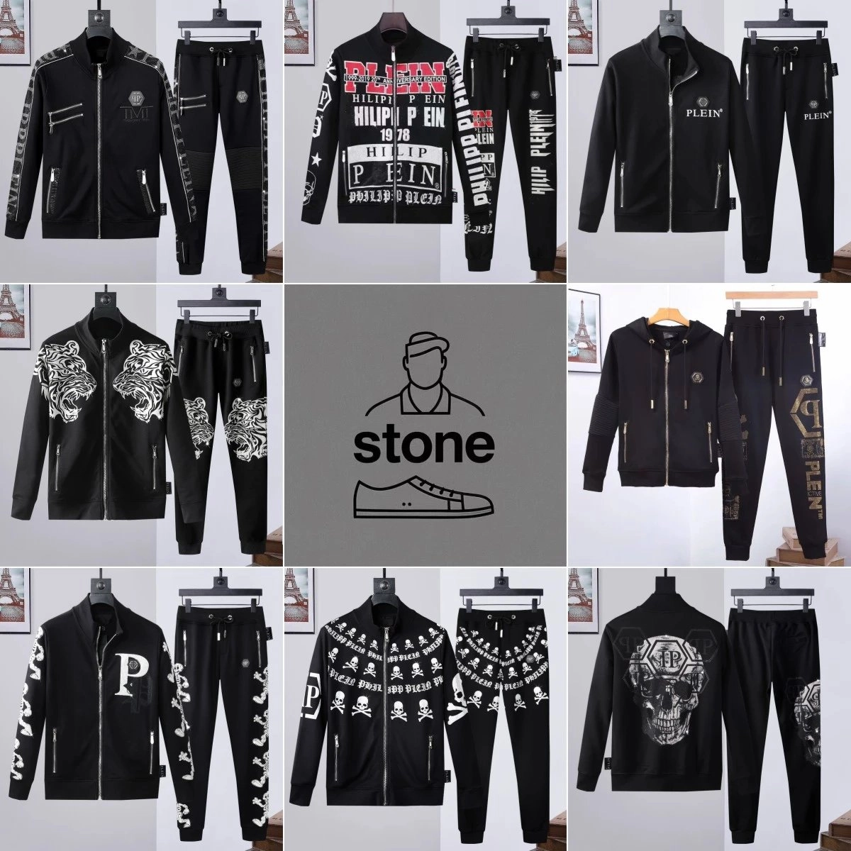 Philipp Plein Skull Graphic Zip-Up Jacket and Joggers Set Black