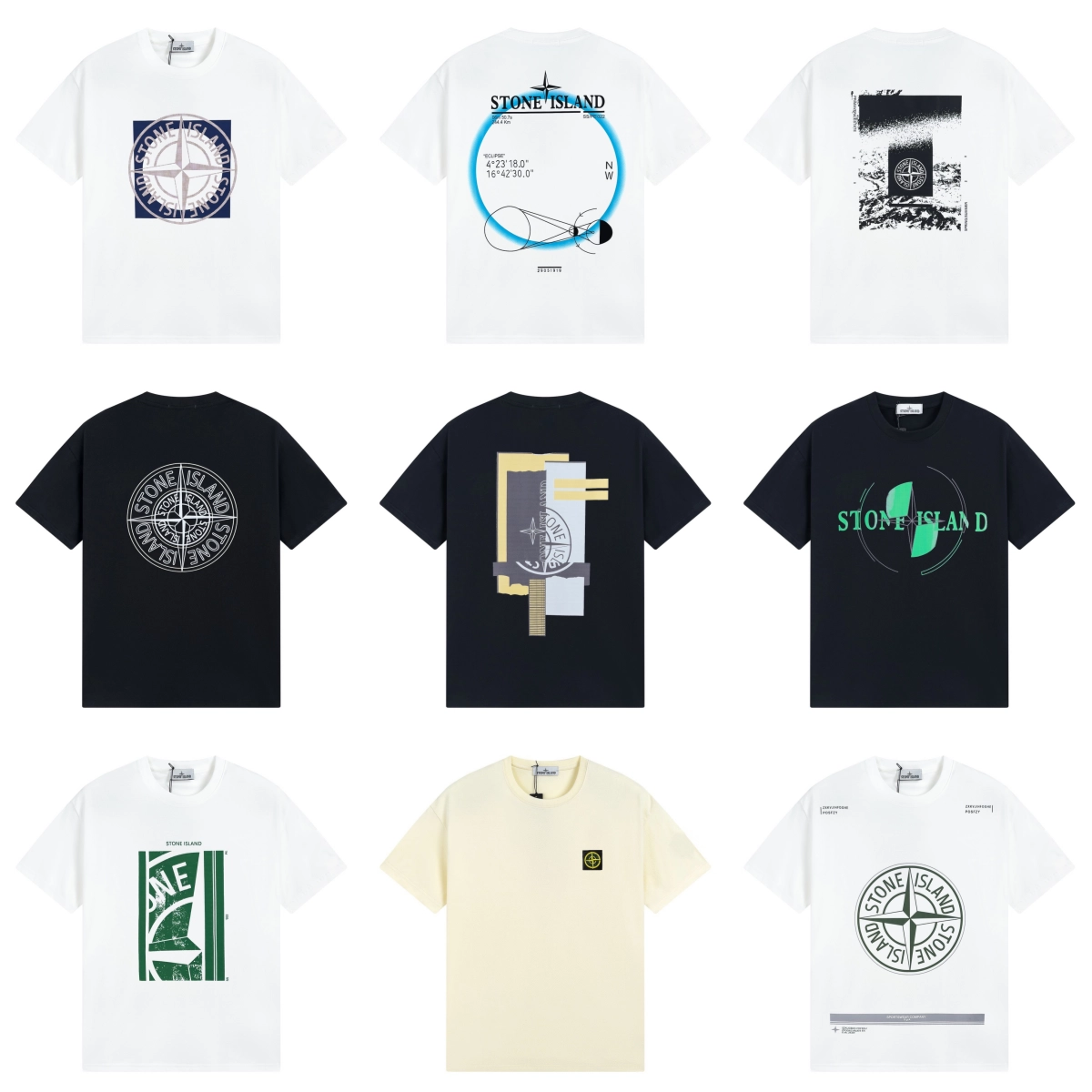 Stone Island Compass Logo T-Shirt White Navy Green Graphic Print