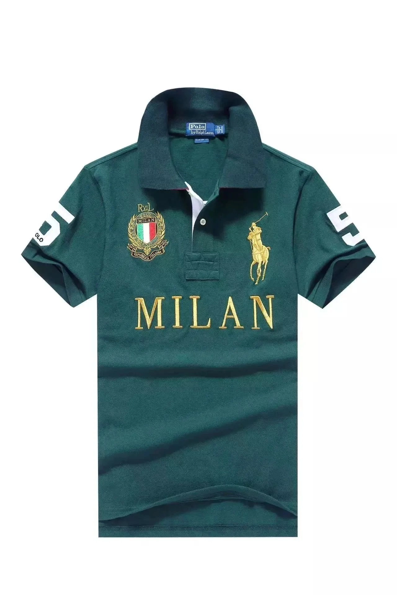 Polo Ralph Lauren Milan Collection Green Polo Shirt with Gold Embroidery