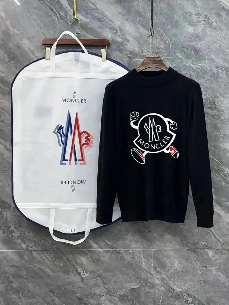 Moncler Black Crewneck Sweater with Graphic Logo Print