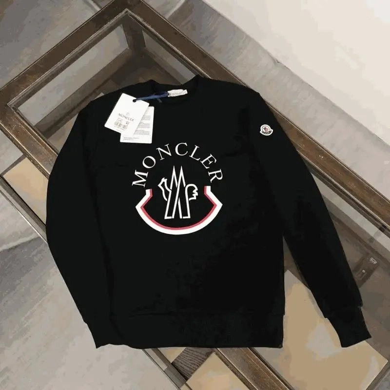 Moncler Black Crewneck Sweatshirt with Logo Shield Print