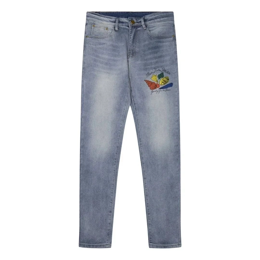 Louis Vuitton Light Wash Denim Jeans with Shell Embroidery