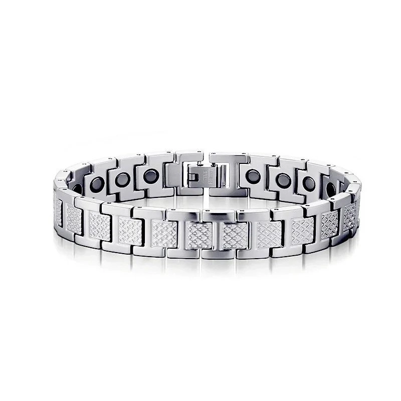 Magnetix Titanium Magnetic Therapy Bracelet with Diamond-Textured Links