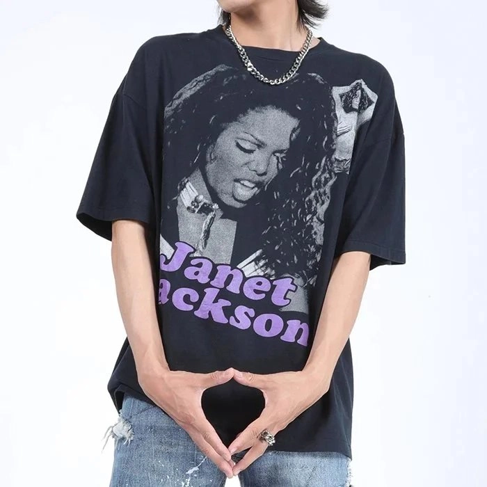 Janet Jackson Vintage Graphic Oversized T-Shirt Black Purple Print