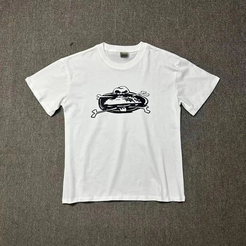 White Cotton T-Shirt with Skull and Crossbones Graphic Print