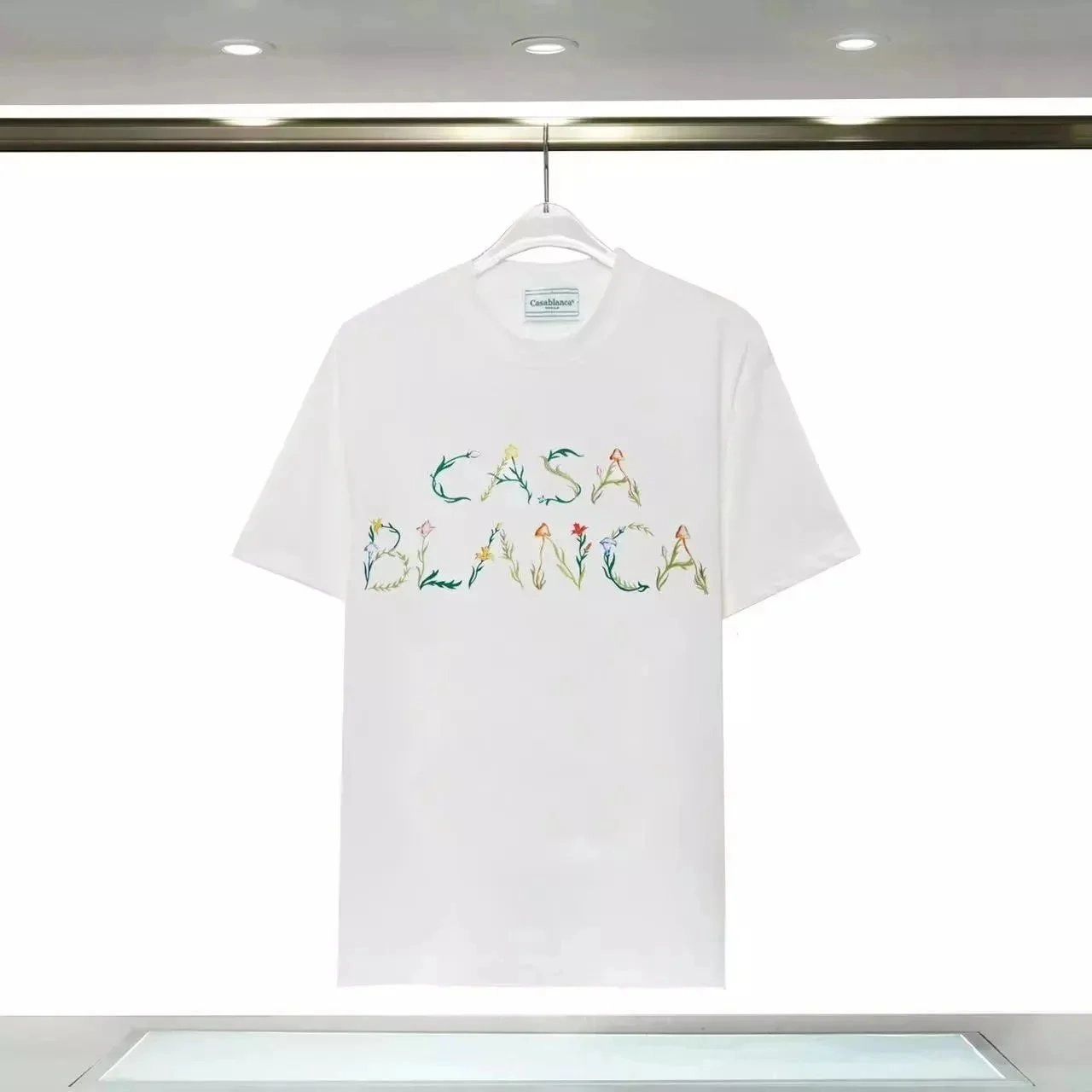 Casablanca Floral Embroidered Logo White T-Shirt