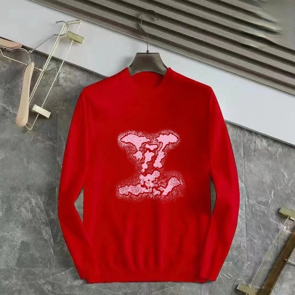 LV Red Crewneck Sweater with Pink Spray-Paint Monogram Logo
