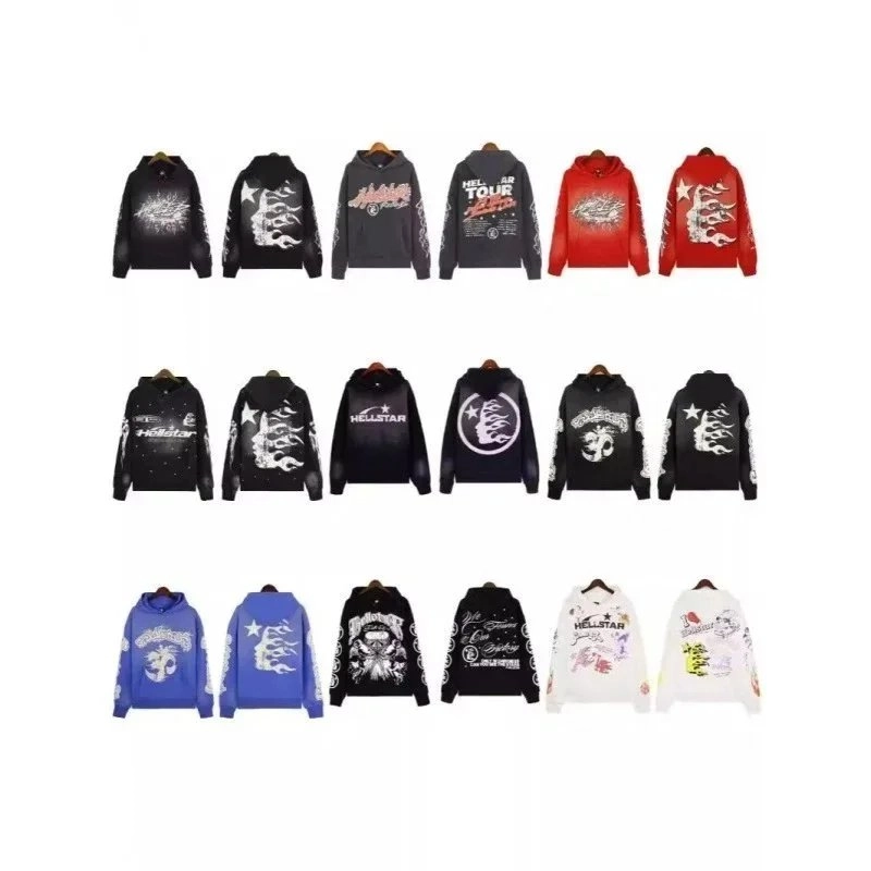 Hellstar Flame Graphic Hoodie - Black with White Fire Print