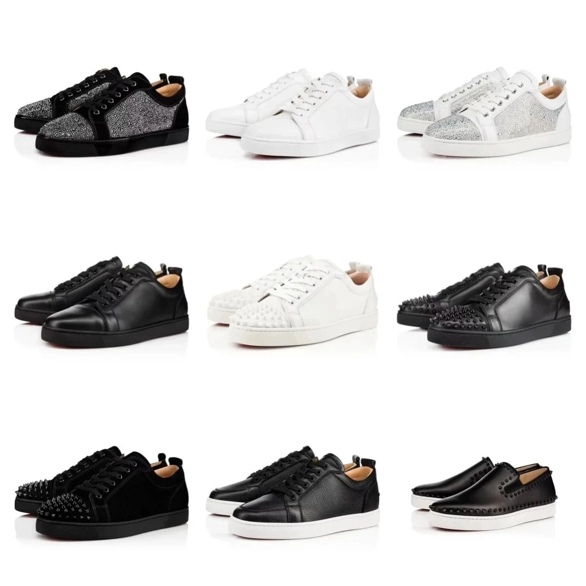 Christian Louboutin Louis Junior Spiked Black Leather Sneakers
