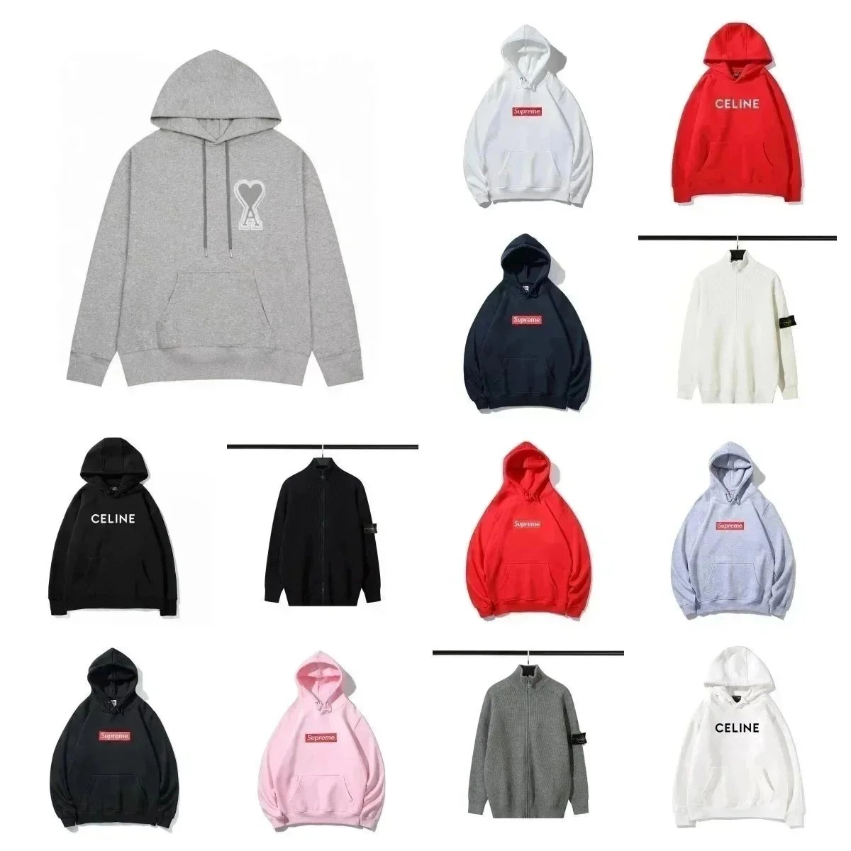 Ami Paris Heart Logo Hoodie - Grey Heather