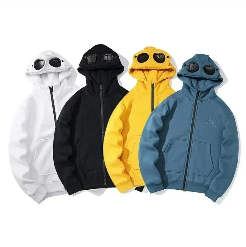 C.P. Company Goggle Hoodie Zip-Up Sweatshirt - White/Black/Yellow/Blue