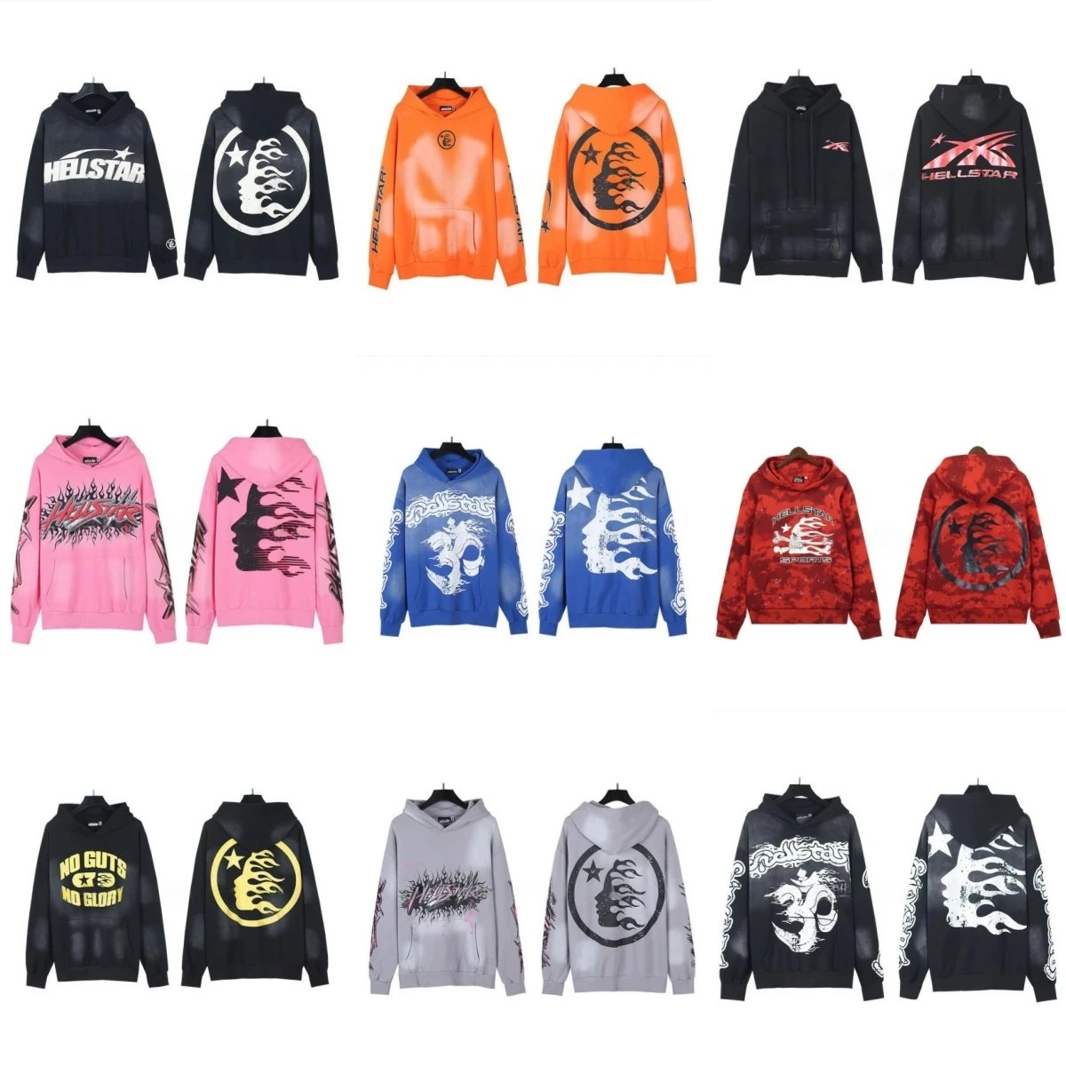 HELLSTAR Flame Face Hoodie - Black with White Graphic Print