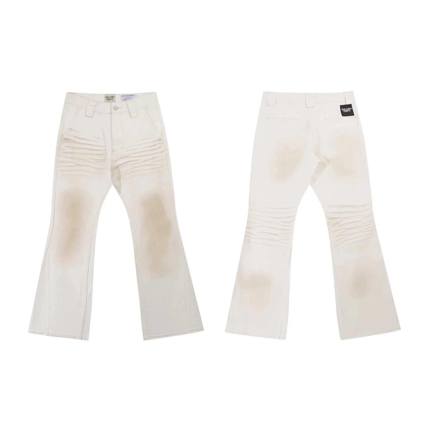 Gallery Dept. Distressed Cream Flare Jeans with Ruched Detail