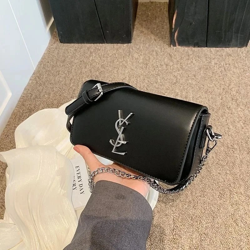 Saint Laurent Monogram Black Leather Chain Shoulder Bag