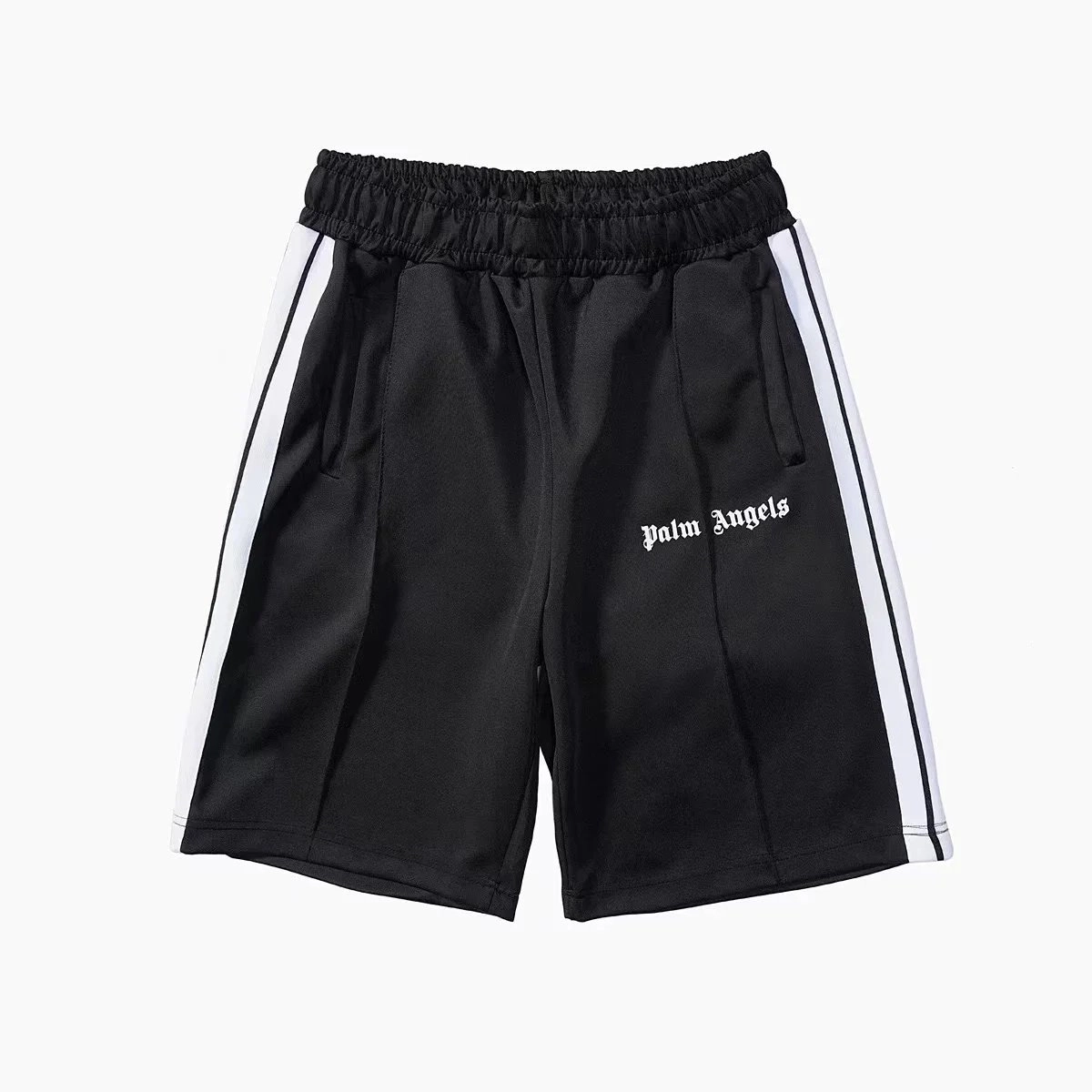 Palm Angels Black Track Shorts with White Side Stripes