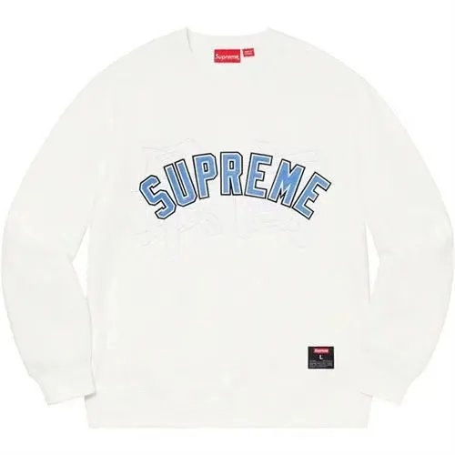 Supreme Arch Logo Long Sleeve Crewneck White Blue